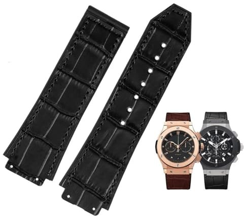 BUDAY Uhrenarmband aus echtem Rindsleder, Braun, Schwarz, 26 x 19 mm, für Hublot-Armband, Big Bang, Edelstahl-Schnalle, 26-19mm, Achat
