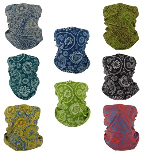 SMEHCF 8 Mehrzweck Bandanas für Damen Herren Stirnband Sturmhaube Haar Kopftuch Gesicht Halbmaske Halsmanschetten atmungsaktiv wiederverwendbar waschbar Schwarz Gelb Rot Blau Grün Cashew Blume