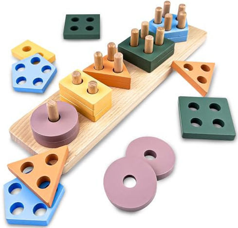 Lectorias Montessori Spielzeug, motorikspielzeug, kinderspielzeug, holzspielzeug in Pastellfarben, sortierspiel und Stapelspielzeug aus Holz, lernspielzeug für Jungen & Mädchen ab 1 2 3 Jahr
