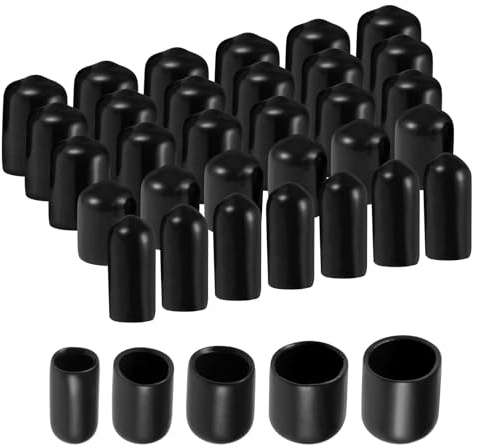 sourcing map 100pcs Round Rubber End Caps 6mm 9mm 12mm 16mm 19mm Black Vinyl Cover Screw Thread Protectors Assortment Kit