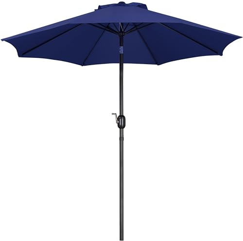 Yaheetech Garden Parasol Umbrella 2.7M Patio Umbrella Outdoor Sun Shade Umbrella Patio Garden Table Umbrella with Crank Handle & 8 Metal Ribs for Backyard/Deck -Navy Blue