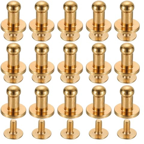 QUARKZMAN 15 Juegos de Remaches de Cabeza de Bola de Latón, Tornillo de 4 mm de Diámetro, Remache de Botón con Espalda de Rosca para Manualidades en Cuero, Dorado