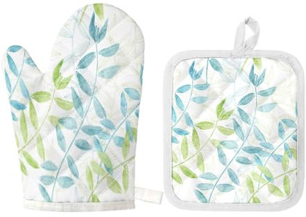 Mrcrypos Ofenhandschuh und Topflappen, Aquarell-Algen auf Weiß, Küchenzubehör, Set mit 2 hitzebeständigen Topflappen zum Kochen, Backen, Grillen, Grillen