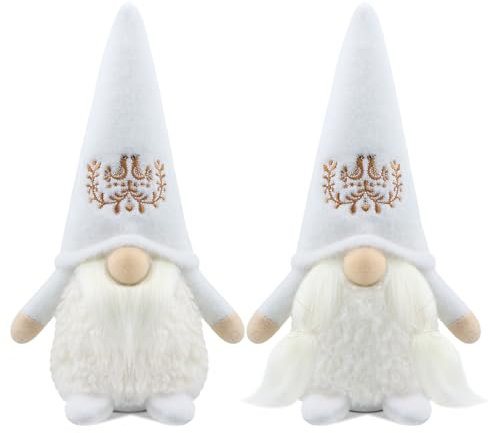 Gehydy Weihnachtswichtel Figuren 2er Set Weihnachtsdeko Wichtel Weihnachten Deko Wichtel Zubehör Dekoration Christmas für Home Küche - Weiß
