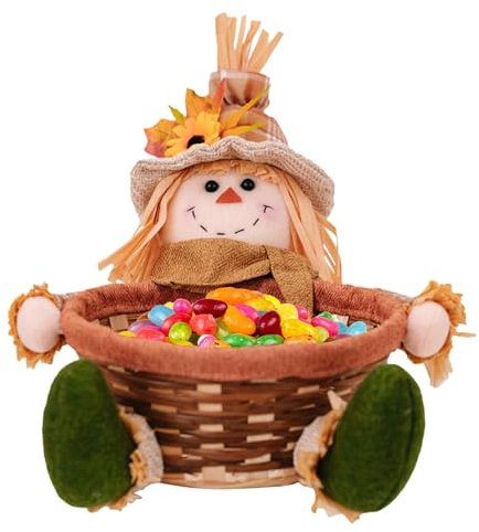 Table Scarecrow Decoration, Scarecrow Decorations, Handmade Thanksgiving Scarecrow Doll with Sunflower and Fruit Basket Decorations for Home, Harvest, Thanksgiving Decoration, Ti