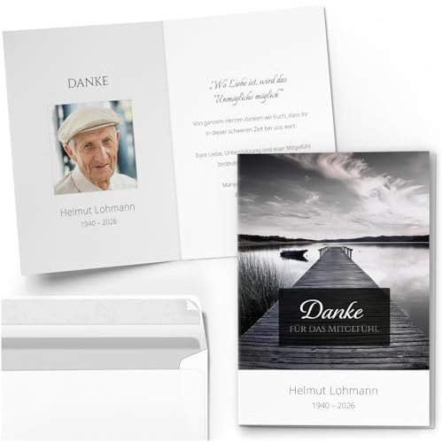 Einladungskarten Manufaktur Hamburg 10 PERSONALISIERTE Trauer Danksagungen Dankeskarten mit eigenem Text und Foto | Individuell anpassbare Trauerkarten mit Briefumschlägen | Karten Design 34