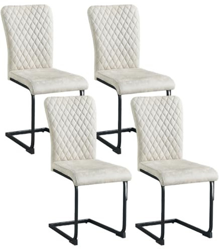 JYMTOM Freischwinger Schwingstuhl Esszimmerstuhl 2er Set mit Wildlederimitat-Bezug und hoher Rücklehne, Metallgestell, Küchenstuhl für Wohnzimmer Konferenzraum und Esszimmer (4, PU Beige)