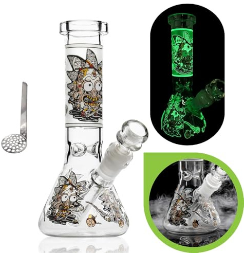 Masenyee Bong in vetro luminoso 20 cm con braciere da 14,5 mm e filtro, Glasbong per fumatori, Bong robusto e spesso, compatto da trasportare, pipa ad acqua Chillum (Pear White)