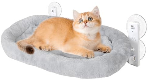 Dokeno Fensterliege für Katzen Bequeme Fenster Hängematte, Katzenbett Fensterbankliege mit stabilen Saugnäpfen, Bis zu 15kg, Katzenhängematte für Große Katzen, Platzsparend und Einfache Installation