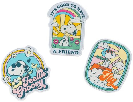 Grupo Erik Peanuts Snoopy Patches zum Aufbügeln Bügelflicken Merch | Bügelbilder für Textilien Peanuts Snoopy Set 3 Bügelflicken Aufnäher Erwachsene und Kinder Geschenke