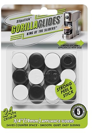 Slipstick GorillaGlides Kitchen Appliance Sliders (24 x 19mm Round Glides) Self Adhesive Countertop Appliance Sliders Provide Easy Sliding and Saves Space on Counters