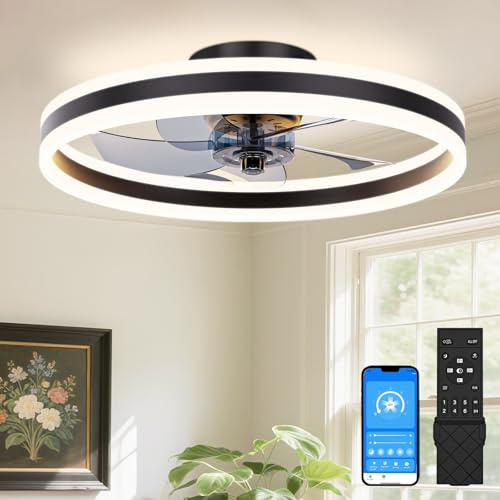 VOLISUN Ceiling Fans with Lights Remote Control, 6 Speeds and Dimmable Modern Smart Ceiling Fan Light, Quiet LED Fan Lights for Bedroom Living Room Dining Room (60cm, Black)