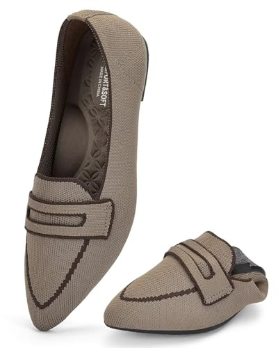 Puxowe Ballerines pour Femmes Slip on Robe en Maille à Bout Pointu Chaussures Plates Escarpins Élégantes et Confortables Ballerines Plates pour Femmes 38 EU Khaki