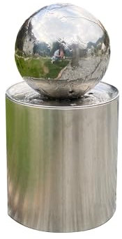 Köhko® Kugelbrunnen Ø25cm mit integrierte LED-Beleuchtung auf zylindrischen Edelstahl Eimer H30cm hochglanzpoliert Gartenbrunnen aus Edelstahl