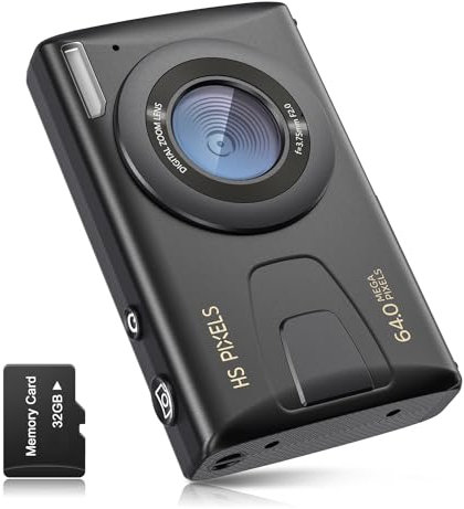 Digitalkamera CCN, 64MP 1080P FHD Fotokamera mit 3,0 Zoll Bildschirm, 18X Digitalzoom Tragbar Kompaktkamera mit 32GB TF-Karte, USB-Kabel, für Teenager Erwachsene Anfänger, Schwarz