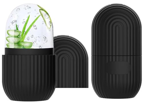 FLOWERUN 2 Stück Ice Roller für Gesicht, Facial Eisroller aus Silikon, Eiswürfel Roller, Faltenreduzierung, Schwellungen Verringern, Hautstraffung, Wiederverwendbar (Schwarzer Streifen)
