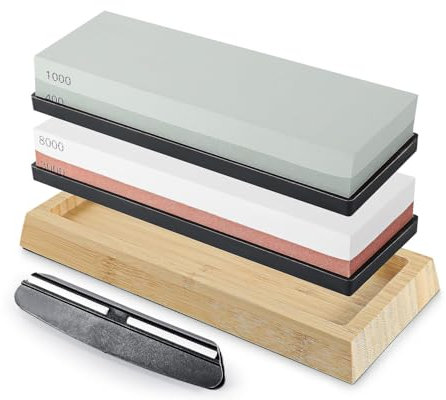 Sharpening Stone Whetstone with Angle Guide Non-Slip Bamboo Base grit 400 1000 3000 8000 Knife Sharpeners Professional 2-in-1 Wetstone for Sharpening Knives