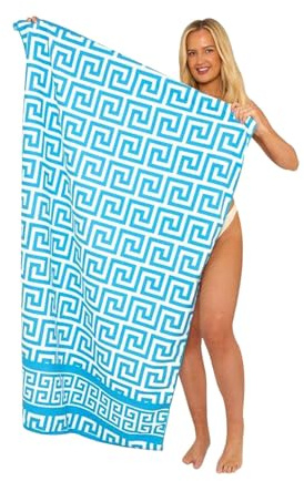 VELVETIO Beach Towel 100 x 180 cm, Extra Large 100% Microfiber Sand Free Towel for Adults, Lightweight Super Absorbent Printed Towel Sheet, Greek Multi