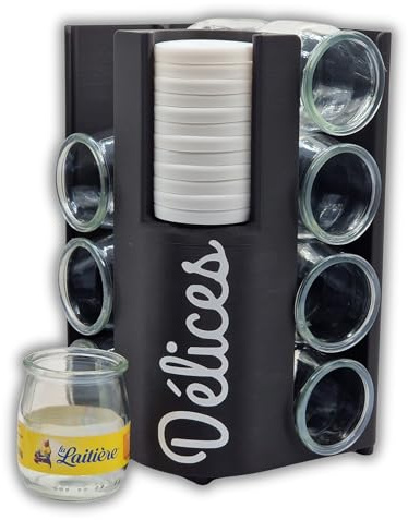 Artisan 3d Support Couvercles et pots Yaourt La Laitière (12 pots) | Inclus 12 Couvercles Compatibles (Diam 56mm) | Rangement de cuisine Élégant & Pratique