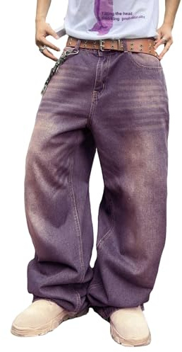 Zewool Herren Hip Hop Baggy Jeans Weite Beinform Skater Lässige Lockere Denim-Hosen Y2K Skateboard Streetwear Gerade Entspannte Passform Y2K Bewegungsfreiheit Skateboard,E10 Lila,M