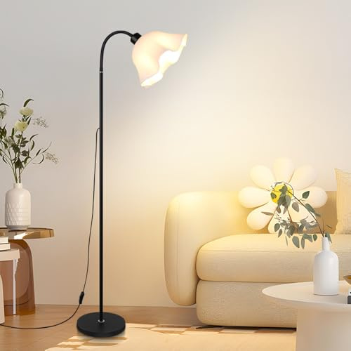 FROIDEXG Lampada da terra con paralume a forma di fiore in acrilico, dimmerabile a 3 colori, per interni, attacco E27, luce da lettura ad arco per camera da letto, angolo studio, interruttore a pulsan