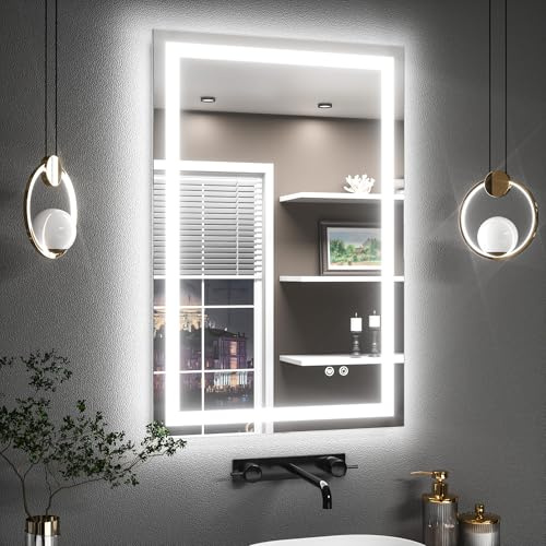 TETOTE Badspiegel mit Beleuchtung 60x80cm, Badezimmerspiegel Beleuchtet Beschlagfrei Badezimmer Wandspiegel Ohne Rahmen Bad Spiegel mit Led Touch-Schalter, 3 Lichtfarben Dimmbar Speicherfunktion