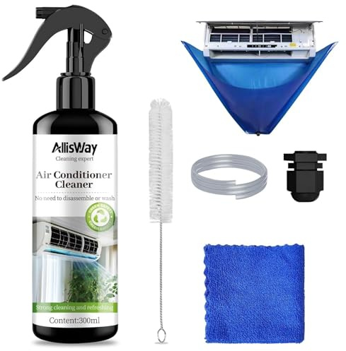 AllisWay Kit Nettoyage Climatisation, Nettoyant pour Clim, Nettoyant Climatisation, Avec Un Sac d'Eau de Nettoyage et une Brosse de Nettoyage, Adapté au Nettoyage de Divers Climatiseurs, 300ML