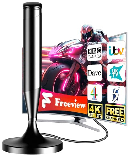 2025 Newest Smart TV Indoor Aerial – Freeview HD & Ultra HD 4K/1080p, 300-Mile Long Range Signal, Strong Magnetic Base & 5m Coax Cable, Easy Setup, No Subscription – Works with All TVs1