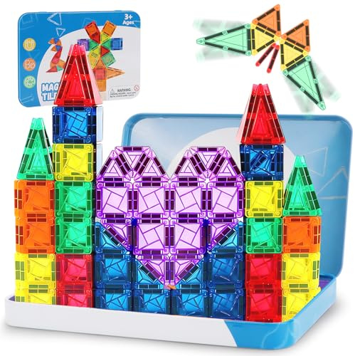 LumenVela Blocchi Magnetici da Viaggio, 42 Pezzi Set Costruzioni Magnetiche da Viaggio per Bambini con Dcatola, Piastrelle Magnetiche Bambini per Ragazzi Ragazze 3+ anni (42 Pezzi)