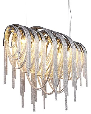 ZBZFGE Lampadella satellitare Moderna lampadario Arco della Catena Alluminio arcuato Villaggio Villa, rettangolari di Illuminazione in Metallo. Argento a Luce sospesa (8 luci)