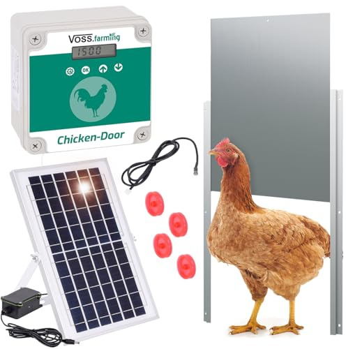 VOSS.farming Set Chicken-Door automatische Hühnerklappe + Tür 220 x 330mm + Solar Akku Set