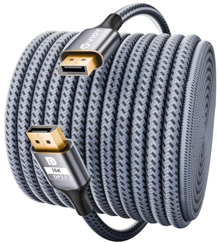 VIOY Displayport Cable 2.1, 80Gbps High Speed DP to DP Cord 3M, Support 16K@60HZ 8K@120HZ 4K@240HZ 2K@360HZ Braided Display Port Cable with Dynamic HDR, DSC1.2a, Gaming Monitor, Graphics, PC, TV