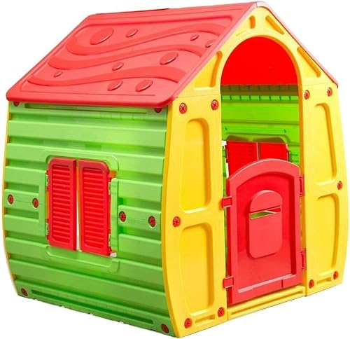 Garden Store Direct 10-561 Magical House Kids Playhouse - Indoor/Outdoor Children's Play Tent with Door & Windows, 102x90x109cm, Easy Assembly Plastic Toy House Multiple Colours Available! (Red Roof)