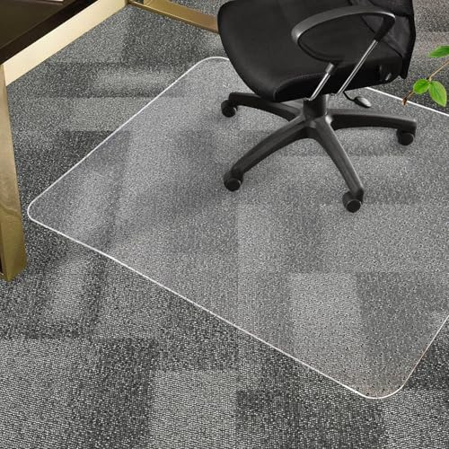 Office Chair Mat for Carpeted Floors, Anti-Slip Desk Chair Mat, 120 x 90cm PVC Carpet Protector with Grippers, Large Floor Mat for Office Chairs, Gaming Chairs, Computer Chairs (Clear)