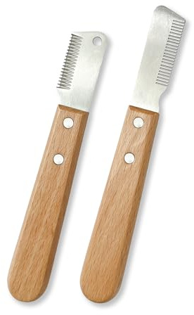 ETIALURE 2 Pièces Couteau professionnel pour chiens, peigne pour éliminer les poils d'animaux, pour masser, toiletter, brosse pour chats avec manche en bois et lames en acier inoxydable