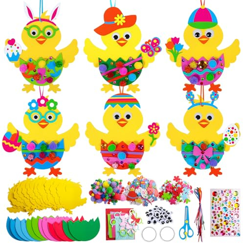 Kuvarix 12 Stück Oster Basteln Kinder, Frühlingsbasteln Bastelset Ostern Kinder, DIY Kreative Basteln Ostern Osterküken Deko Ostern Basteln Kinder 2 3 4 5 6 7Jahre