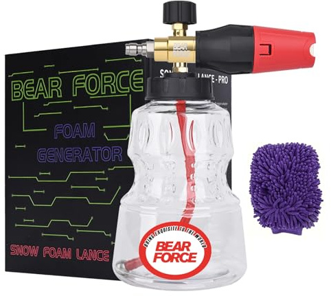 BEAR FORCE Canon à mousse pour nettoyeur haute pression avec connecteur rapide de 0,6 cm et buse à orifice de 1,25 mm et 1,10 mm, réglable à 360 °, mousse de neige plus épaisse avec savon de lavage de