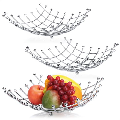 com-four® 3x fruktskål i kromat rostfritt stål, dekorativ silverskål, skål i modern design (silverfärgad (förkromad) - 3 stycken)