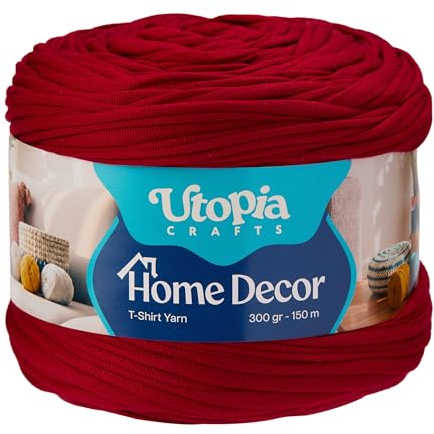 Utopia Crafts Home Decor T-Shirt Yarn for Crocheting, 300g Thick Soft Elastic Ribbon Yarn for Crochet Baskets Bags Rugs, Textile Fabric Yarn for Beginners, Home Decor, 5-7mm Hook (Black Cherry)
