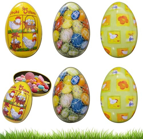 Shyllin Osterei Zum Befüllen, 6 Stück Ostereier Keksdose Metall mit Deckel, Ostereier Weißblech, Ostereier Keksdosen aus Eisen, Geeignet zum Verpacken von Ostergeschenken, Keksen und Süßigkeiten