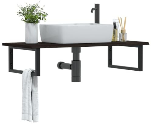 Fangmaliuyun Plateau de lavabo avec supports en acier - 100 x 50 x 2 cm - En bois de chêne massif - Design moderne - Robuste et peu encombrant - Pour salle de bain, WC d'invités et petits espaces