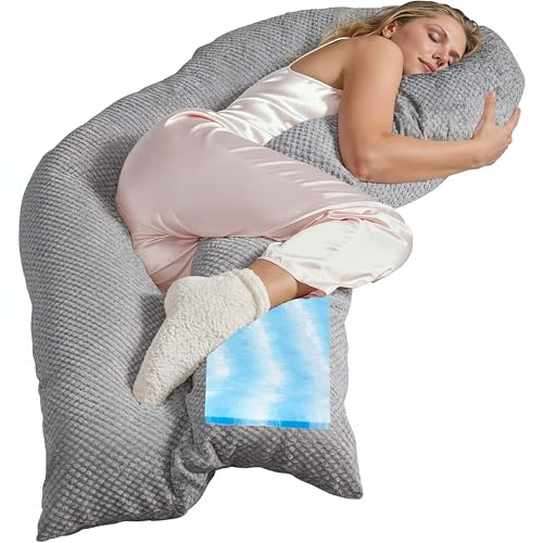 Traumreiter Seitenschläferkissen Visco L Wendekissen Memory Foam [orthopädisch] + Watte Seite | Schwangerschaftskissen zum Schlafen, langes Schlafkissen U-Form Komfortkissen mit Bezug Silber Deluxe