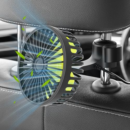 Nzkeuf Car Fan for Backseat, Car Cooling Fan with 3 Speeds for Kids Baby Dog, 360° Rotating USB Cars Seat Fans for SUV, RV, Truck