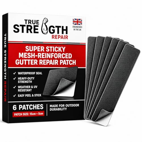 Gutter Repair Patches Heavy Duty Waterproof Leak Repair Kit – 6 Self Adhesive Reinforced Mesh Patches for Gutters, Downpipes, PVC, Metal & Plastic – Instant Weatherproof Crack & Hole Repair