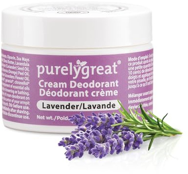 Purelygreat Lavender Scented Cream Deodorant for Women & Men | Aluminum Free Deodorant Women & Men | Vegan & Long Lasting Odor Control | Chemicals, Parabens, BPA & Cruelty Free | 1.76 oz