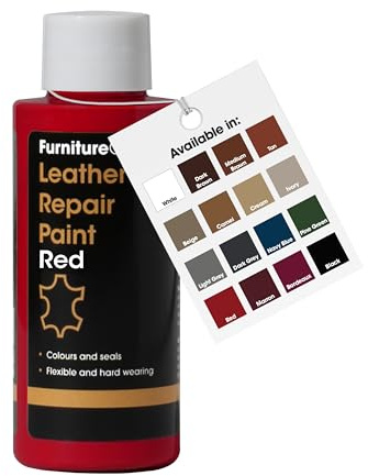 Furniture Clinic Peinture & Teinture Réparatrice Cuir | Colorant Auto-Scellant, Réparation Rapide et Facile | Canapés, Sièges Auto, Chaussures, Sacs à Main - Rouge, 50ml