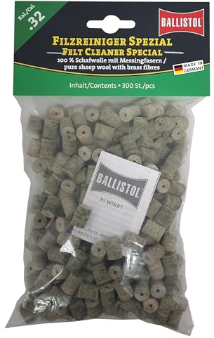 BALLISTOL 23213 Filzreiniger Spezial, Kal 32, 100% Schafwolle, 300 Stück | Laufreinigungsfilze, für Gewehr, mit Messing-Fasern, ohne Füll- und Hilfsstoffe