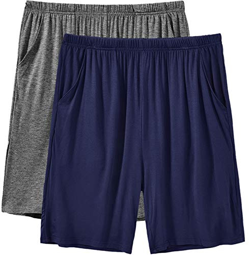 MoFiz Hombre Pantalones Cortos de Pijama Cómodo Modal Verano Shorts de Estar Azul Marino/Gris Oscuro L