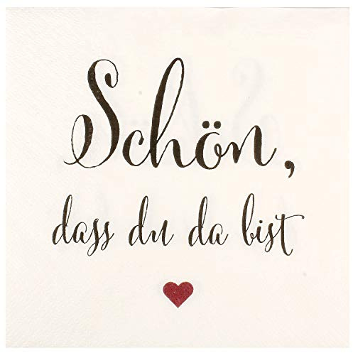 MACOSA Papier-Servietten Set 40 STK. mit Spruch WeiÃŸ 33x33 cm 3-lagig Tisch-Deko SchÃn DASS Du da bist Papierservietten Einweg Geburtstag Fest
