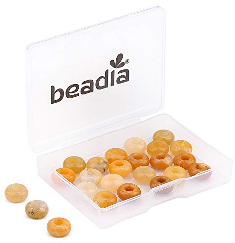 BEADIA Natural Yellow Jade Rondelle Stone with Large Hole (4mm) Loose Semi Gemstone Beads for Jewelry Making 10mmx4mm 24pcs